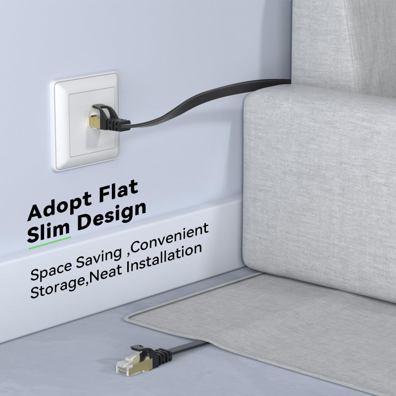 BUSOHE Cat 8 Ethernet Cable 75 FT, 40Gbps 2000MHz Cat8 High Speed Flat Internet Network Patch Cord, SFTP Shielded LAN Wire with Gold Plated RJ45 Connector, with Clips, Outdoor Indoor- 75FT Black - Image 4